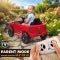12V Dodge RAM 3500 kids red ride-on truck interior with steering wheel and seat