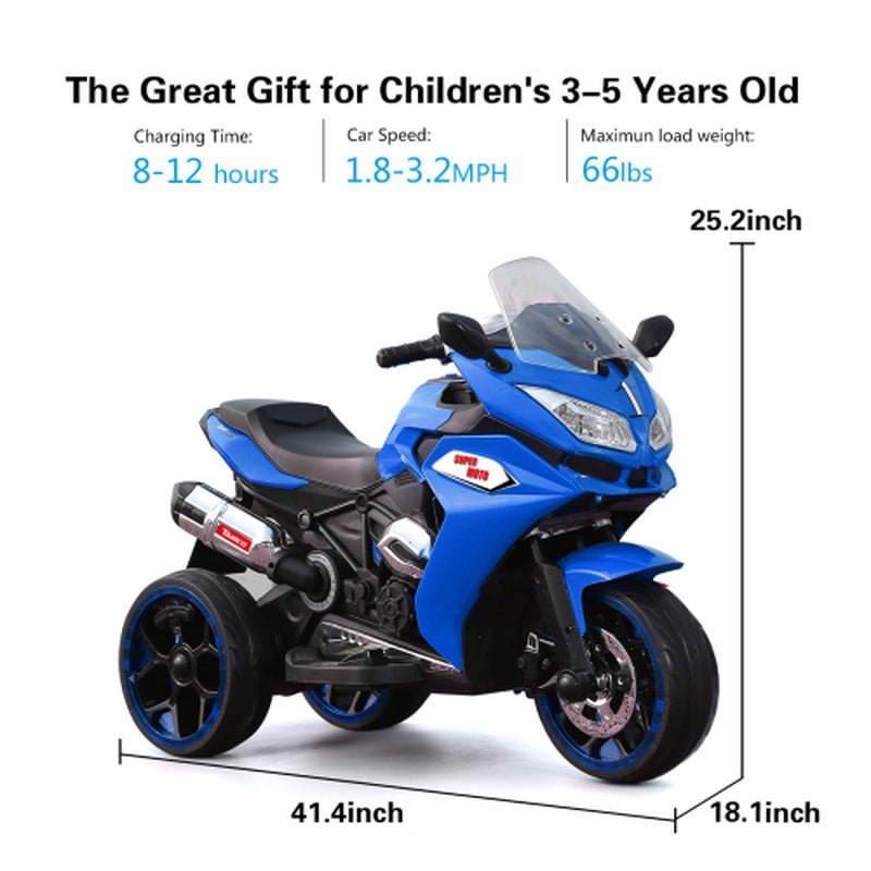 12V Kids Electric Motorcycle ,Ride on Motorcycle,Three Lighting Wheels Kids Electric Toys Boys Girls Motorcycle, Children Battery Motor Bikes Rechargeable 3 Wheels Ride on Electric Motorcycle