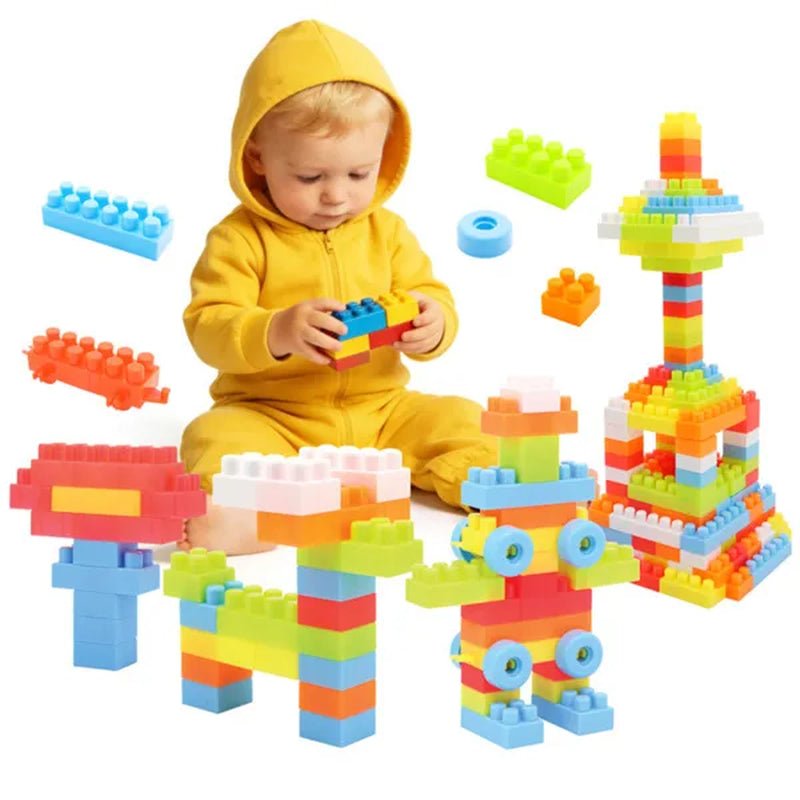 Child building with 150-piece STEM toddler blocks set
