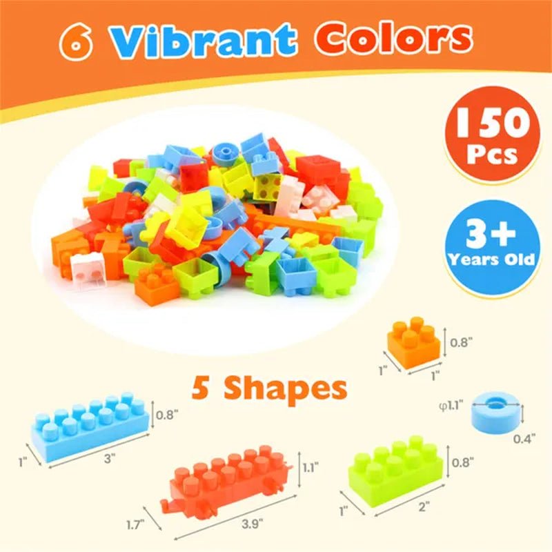 150 PCS building blocks set dimensions and size chart ages 3+