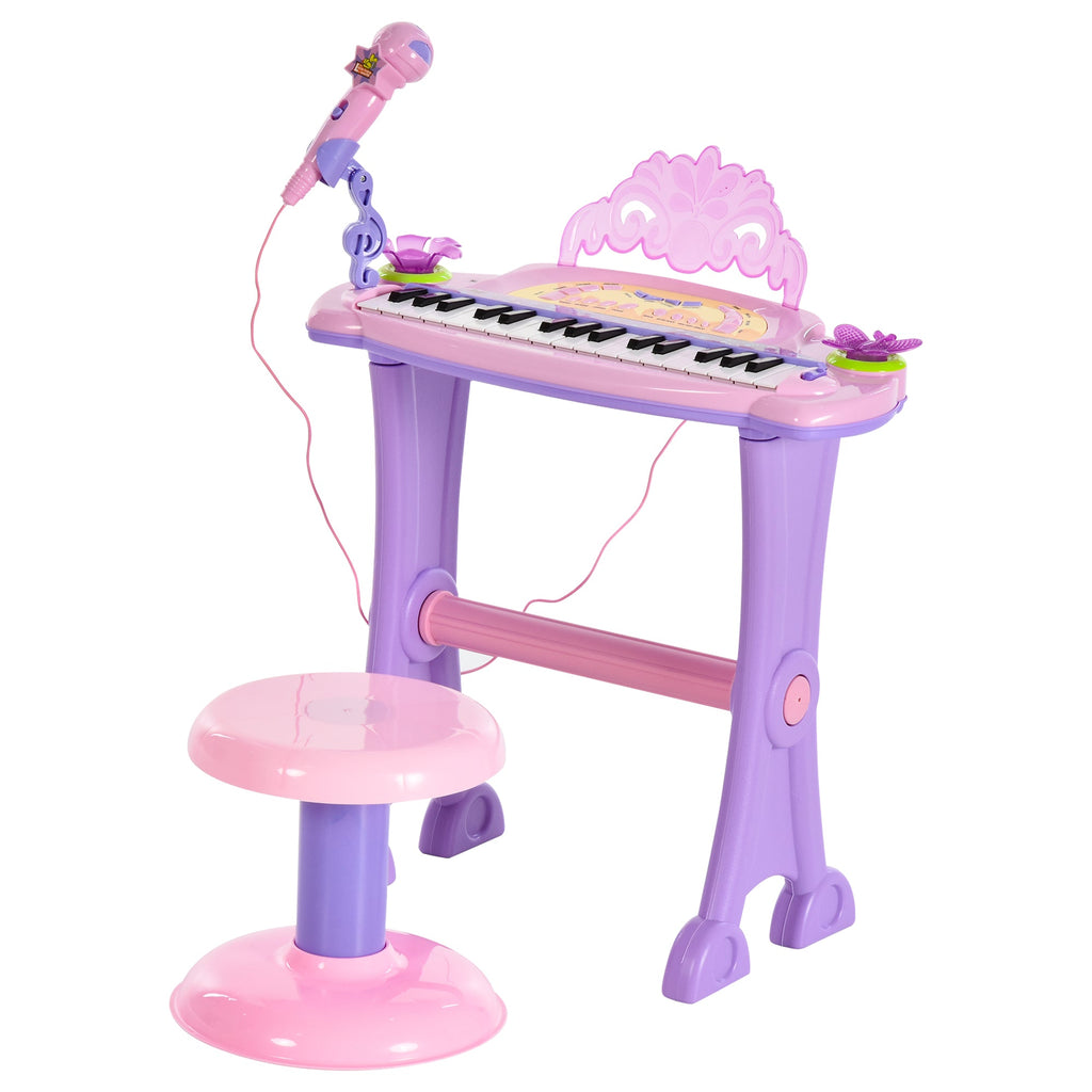 32-key kids electronic keyboard piano with stool and microphone full view