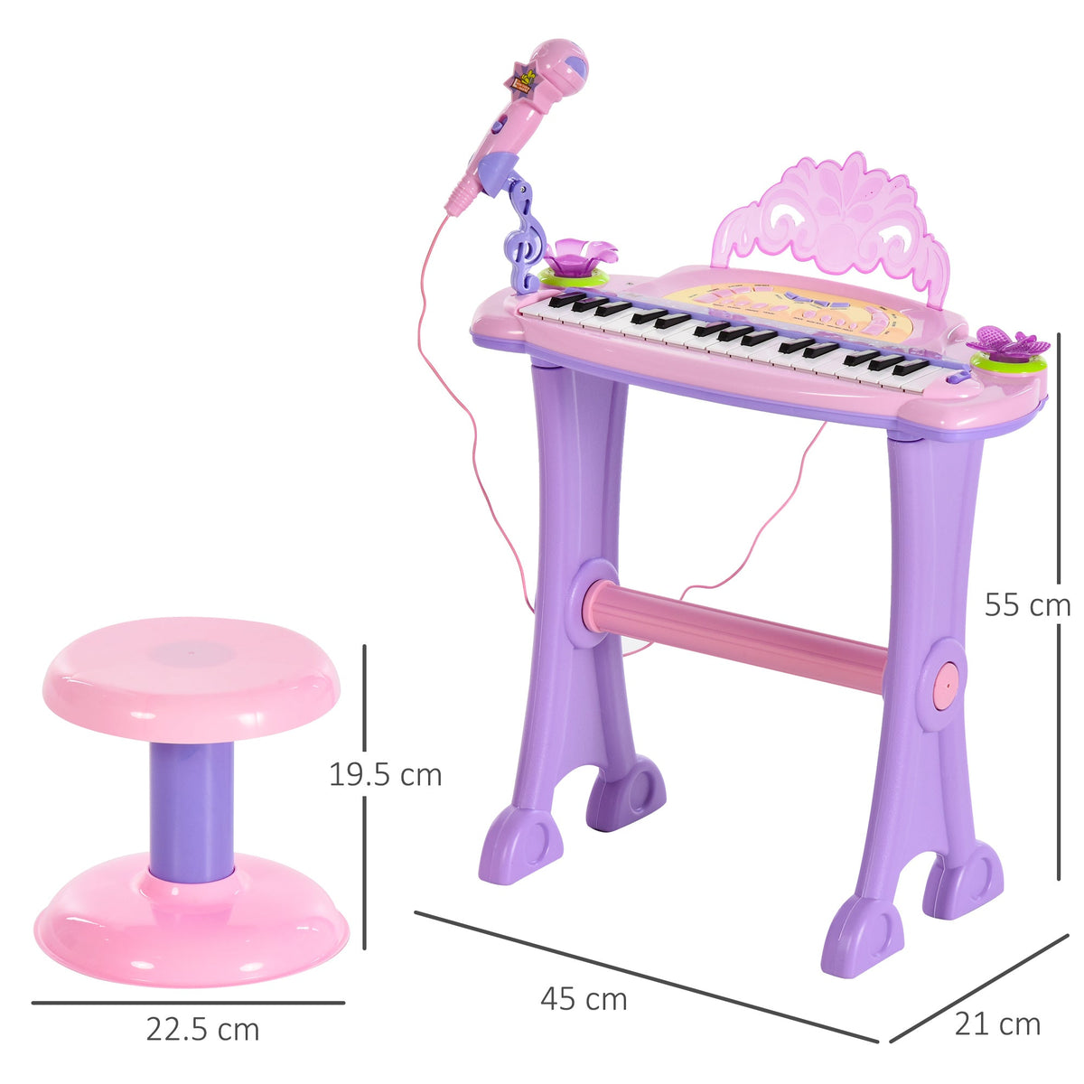 32-key kids keyboard piano dimensions size reference chart