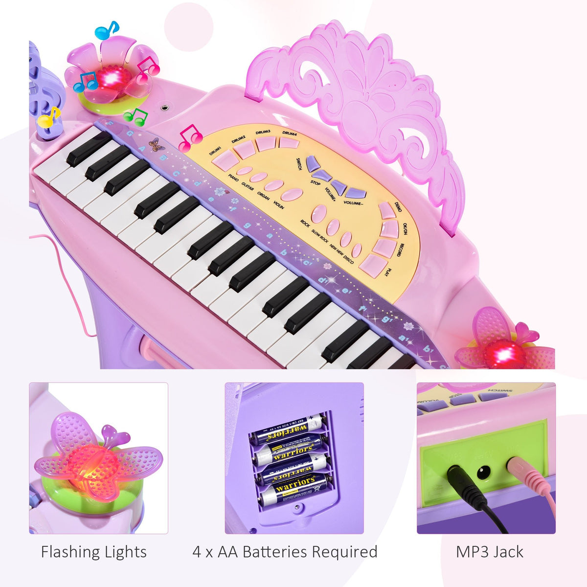 32-key kids keyboard piano with colorful flashing lights batteries not included