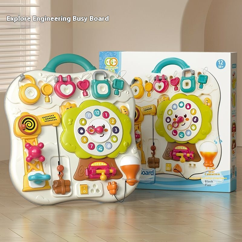Montessori Busy Board infant unlocking toy full view