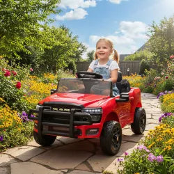 12V Dodge RAM 3500 Kids Ride-On Car – Dual Motors & Remote Control, Red