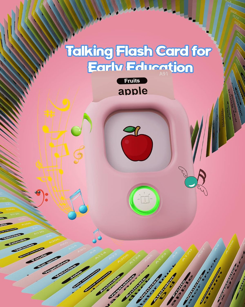 Talking Flash Cards pink version with card reader and sight word cards