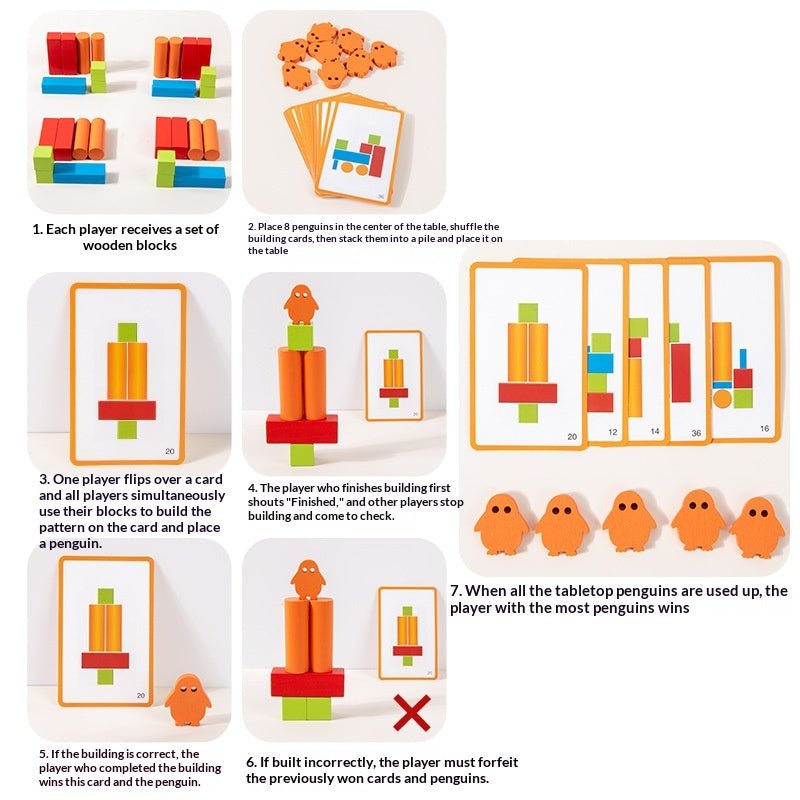Penguin wooden building block set STEM toy for kids ages 4 plus