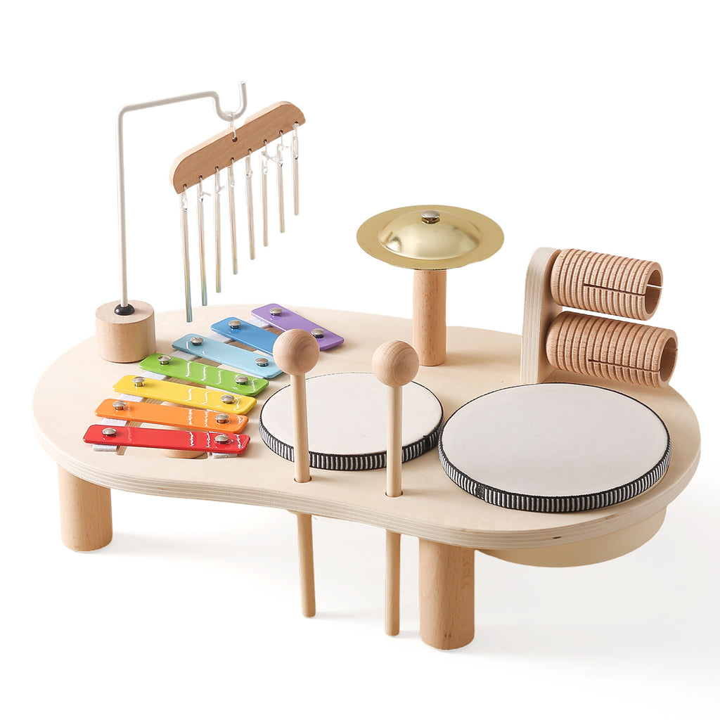 Wooden Xylophone Bell Toy Montessori music station full view