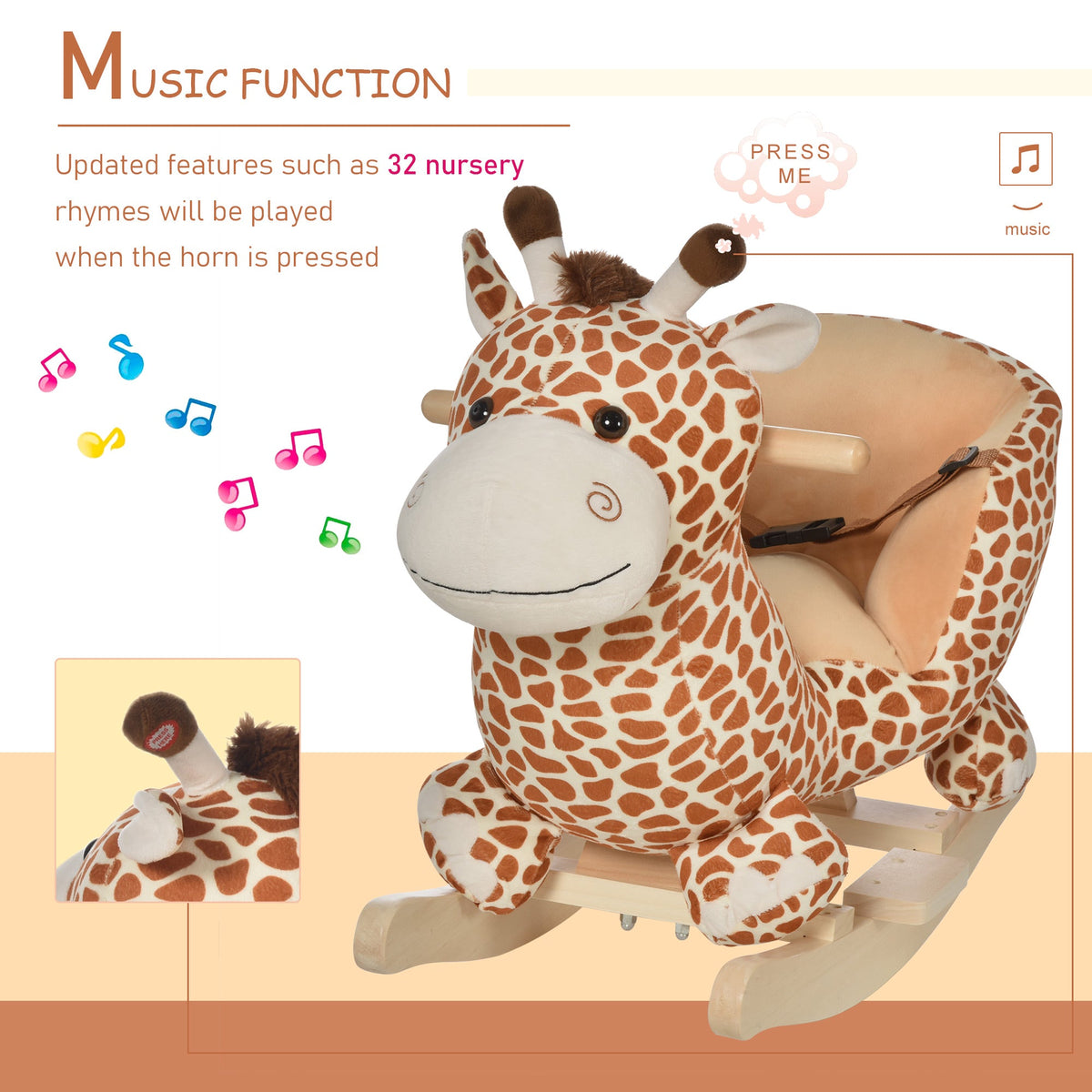 Giraffe rocking horse with music for toddlers and babies