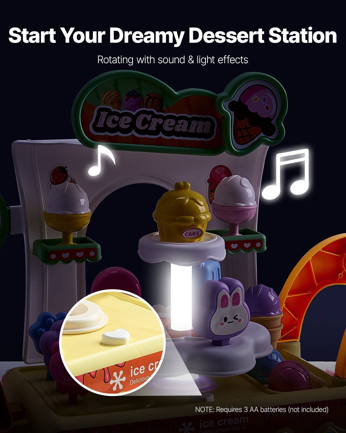 Ice cream cart toy showing lights and sound button