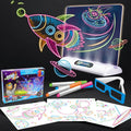 Magic 3D LED drawing board space theme set with neon rocket art, 3D glasses, 4 pens and template sheets