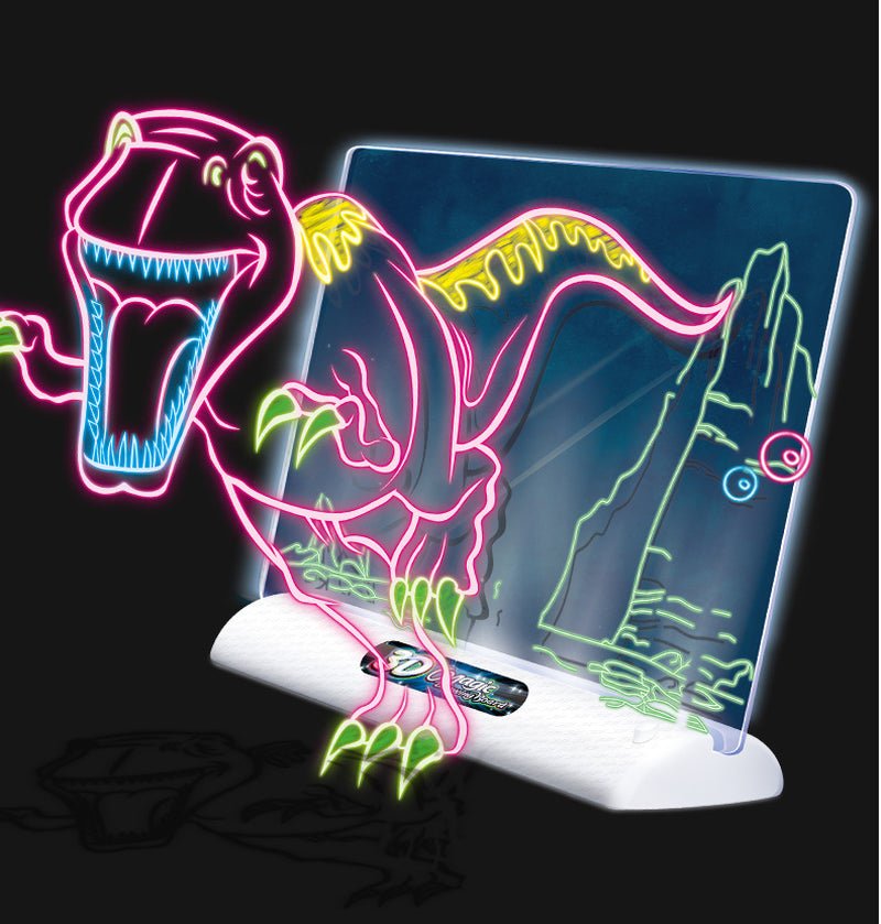 3D Magic Drawing Board transparent acrylic panel in white LED base shown assembled on white background