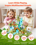 Girl and boy building a forest castle with magnetic blocks – promotes STEM, creativity and cooperation