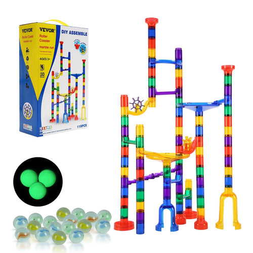 110-piece marble run set with colorful track towers glow-in-the-dark marbles glass marbles and retail box