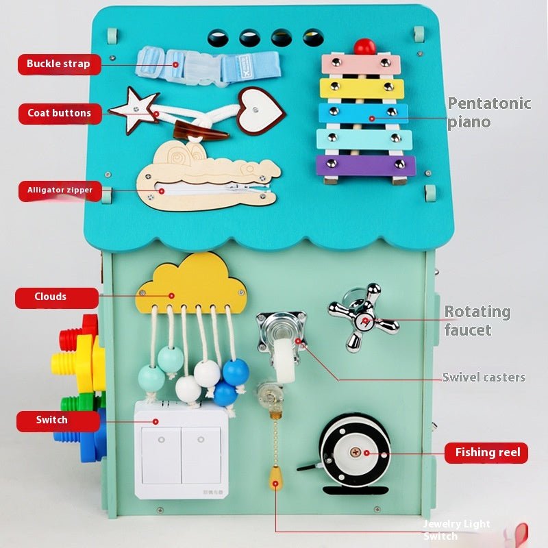 Montessori Busy House Box wooden educational toy full view