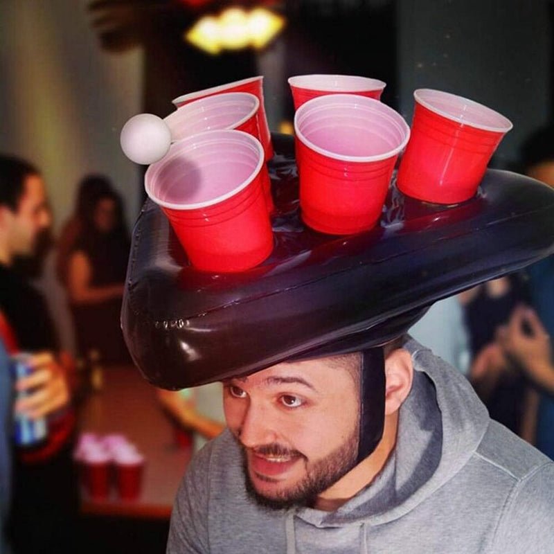 One Set Inflatable Ping Pong Cup Holder Hats Rings Toss Game Fun Lawn Toys Throwing Adult Kids Ferrule Tools with 2Pcs Ball