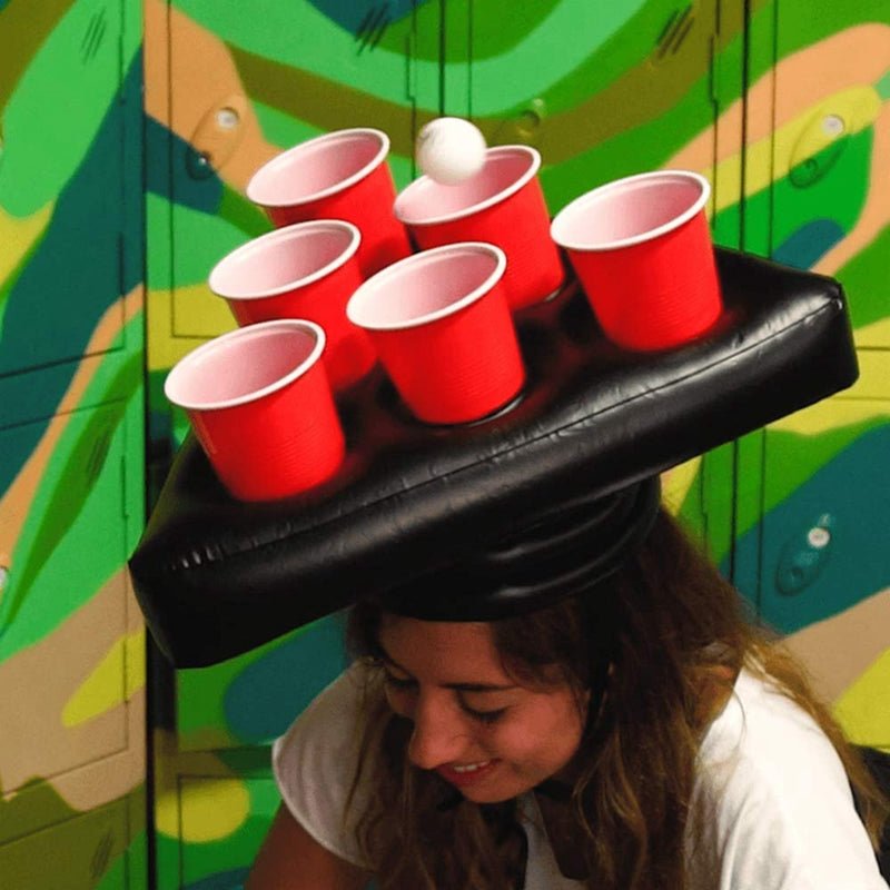 One Set Inflatable Ping Pong Cup Holder Hats Rings Toss Game Fun Lawn Toys Throwing Adult Kids Ferrule Tools with 2Pcs Ball