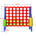 Giant connect four game dimensions showing 47.2 inch width and 43.3 inch height with green and yellow rings