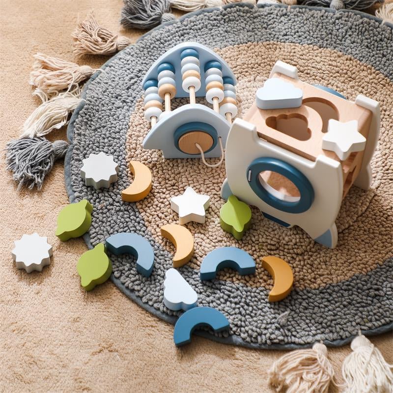 Montessori Wooden Rocket Busy Box – educational gift for toddlers